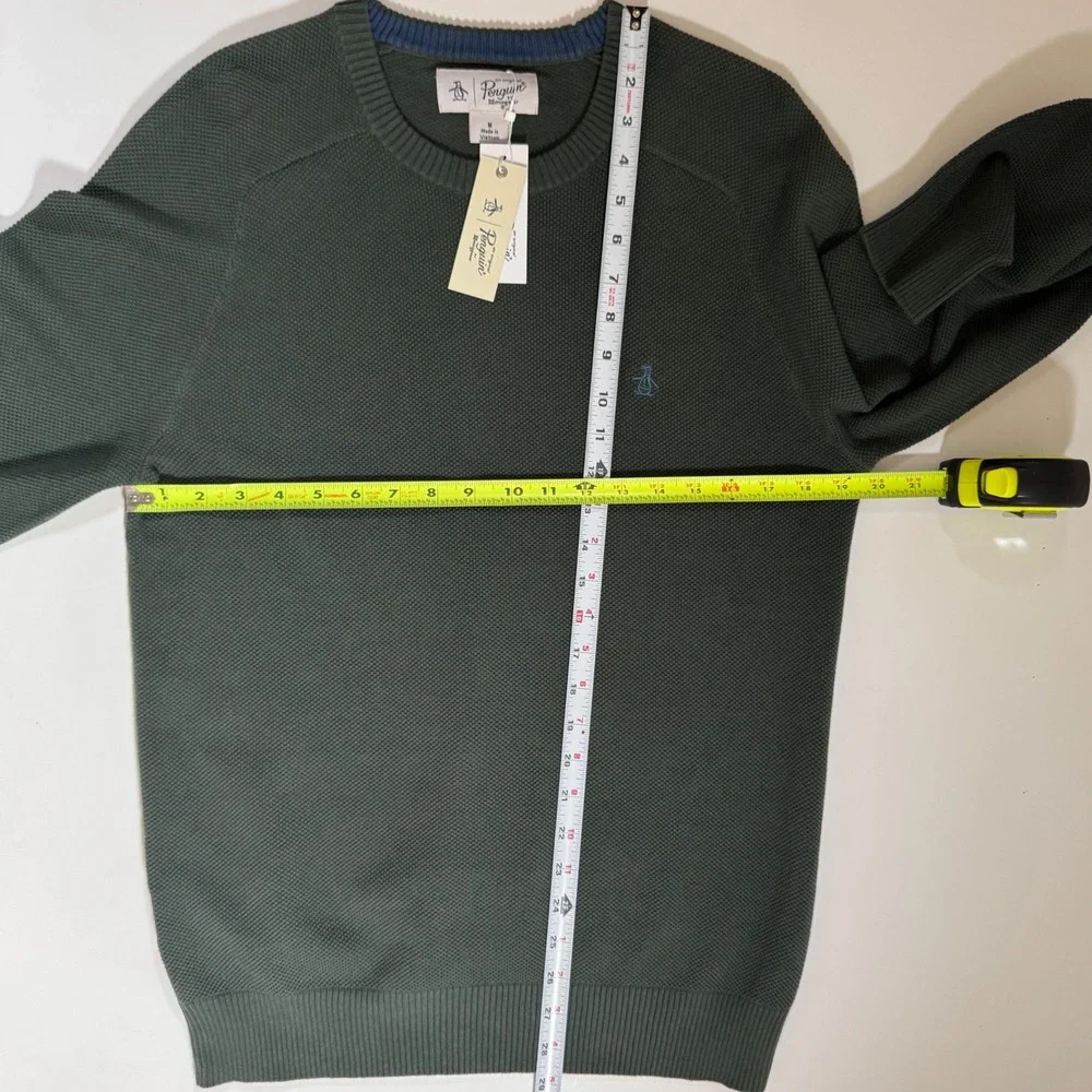 Original Penguin Men's Deep Forest Green Cotton Textured Crew Neck Sweater